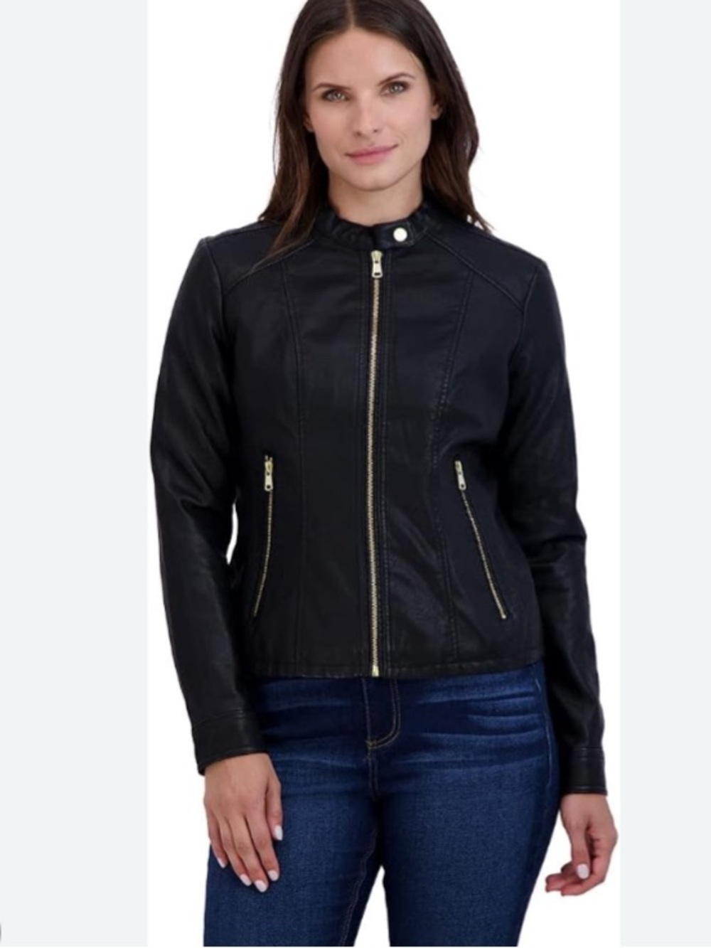Baccini-Black Faux Leather Moto Jacket - Women